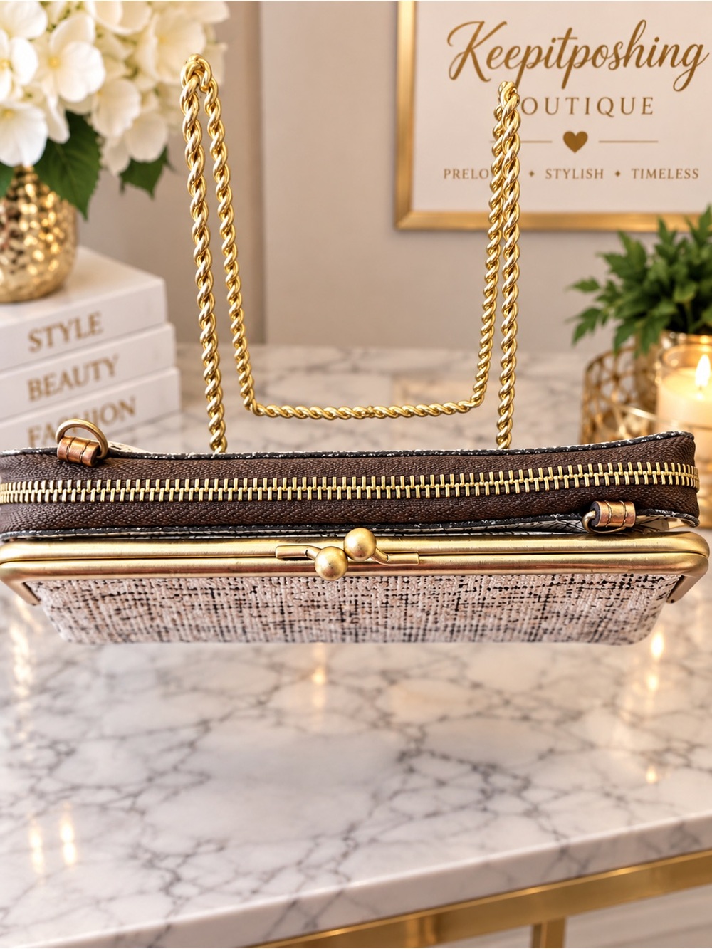 Patricia Nash Metallic Gold Woven-Trim Tote with Matching Clutch - Picture 4 of 9